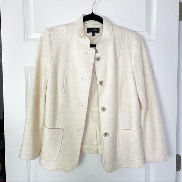 Talbots Wool Blend Blazer Button Front Mock Collar Ivory Women’s Size 4 - Picture 7 of 7